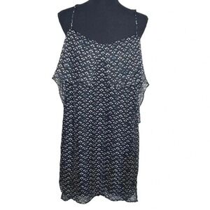 BCBGeneration Shift Dress L Black Floral Layered‎ Ruffle Halter Mini